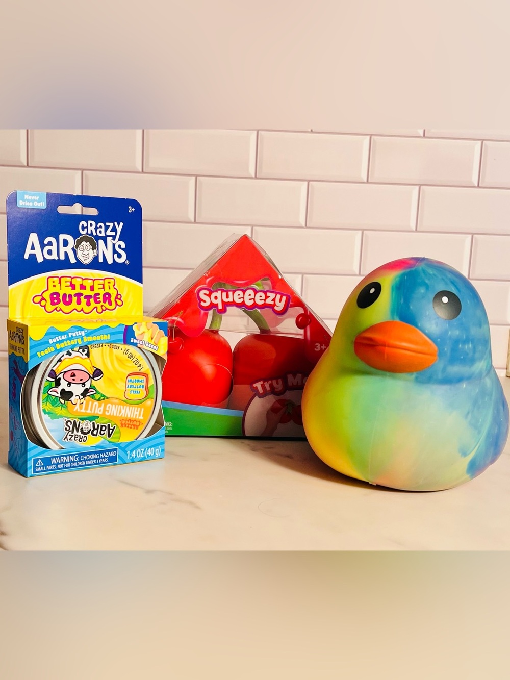 Crazy Aaron’s Better Butter, Squeeezy Squishy Cherries and Squeeezy Squishy Duck